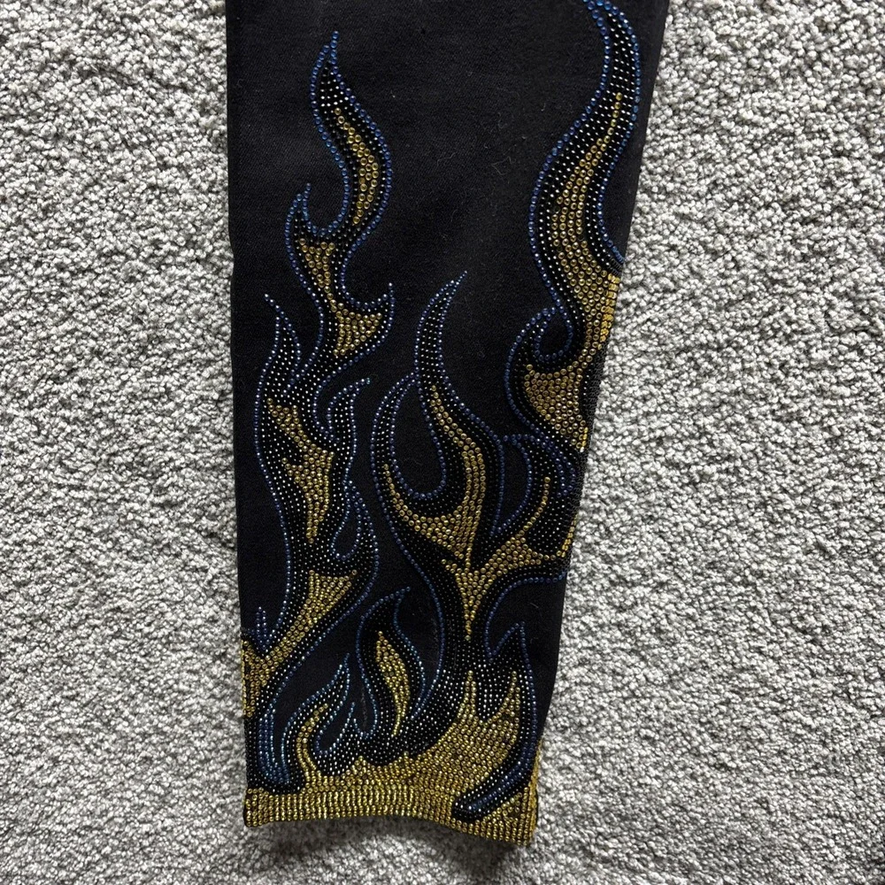 GTFD Los‎ Angeles Button Fly Jeans Mens 38x32 Streetwear Distress Anarchy Flames